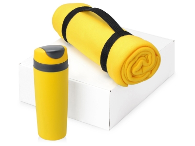 Подарочный набор Cozy с пледом и термокружкой, желтый, флис