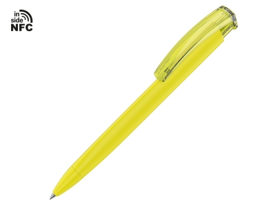 Ручка пластиковая шариковая трехгранная «Trinity K transparent Gum» soft-touch с чипом передачи информации NFC, желтый, soft touch