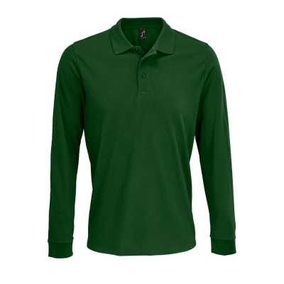 Рубашка поло с длинным рукавом Prime LSL, темно-зеленая, зеленый, полиэстер 65%; хлопок 35%, плотность 200 г/м²; пике