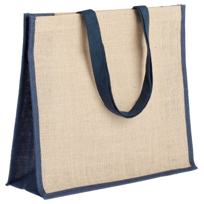 Холщовая сумка для покупок Bagari с синей отделкой, синий, неокрашенный, растительные волокна