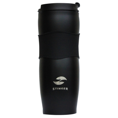 Термокружка Stinger, 0,4 л, сталь/пластик/силикон, черная, 7,2х19,4 см, черный