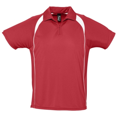 Спортивная рубашка поло Palladium 140 красная с белым, белый, красный, полиэстер 100%, плотность 140 г/м²