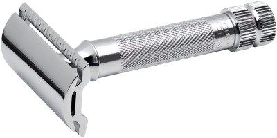 Cтанок Т- образный для бритья MERKUR хромированный, короткая ручка, лезвие в комплекте (1 шт), серебристый, металл