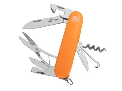 Нож перочинный, 90 мм, 13 функций, оранжевый, серебристый, пластик, металл