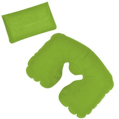 Подушка надувная дорожная в футляре; ярко-зеленый; 43,5х27,5 см; твил; шелкография, зеленый, твил