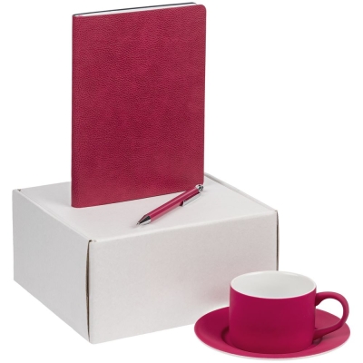 Набор Best Lafite, розовый, розовый, ежедневник - искусственная кожа; чайная пара - фарфор, покрытие соф-тач; ручка - алюминий; коробка - микрогофрокартон