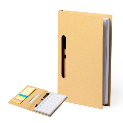 Блокнот со стикерами и ручкой KENDIL, картон, бежевый, картон