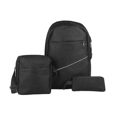 Набор "TRIO" 3в1: рюкзак, сумка, несессер, черный, полиэстер