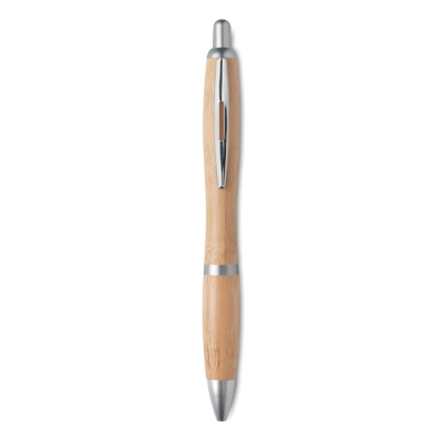 Ручка шариковая из бамбука и пл, тускло-серебряный, бамбук