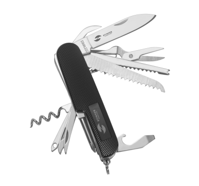 Нож перочинный Stinger, 89 мм, 15 функций, материал рукояти: алюминий (чёрный), в блистере, черный
