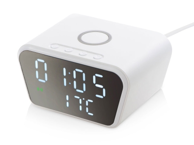 Настольные часы с функцией беспроводной зарядки «Wake», 10 Вт, белый, пластик, силикон