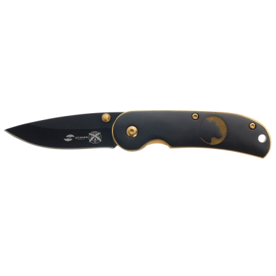 Нож складной Stinger, 70 мм, (чёрный), материал рукояти: сталь/дерево (чёрно-золотистый), черный