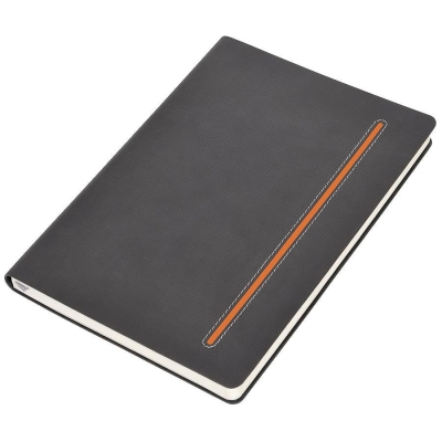 Бизнес-блокнот А5  "Elegance",  серый  с оранжевой вставкой, мягкая обложка,  в клетку, оранжевый, pu catena