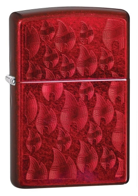 Зажигалка ZIPPO Iced Zippo Flame с покрытием Candy Apple Red™, латунь/сталь, красная, 38x13x57 мм, красный