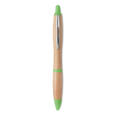 Ручка шариковая из бамбука и пл, зеленый, бамбук