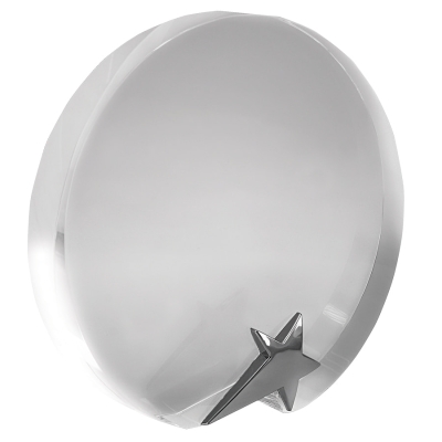 Стела наградная "Круг"; 12,7х3х12,3 см; стекло, металл, серебристый