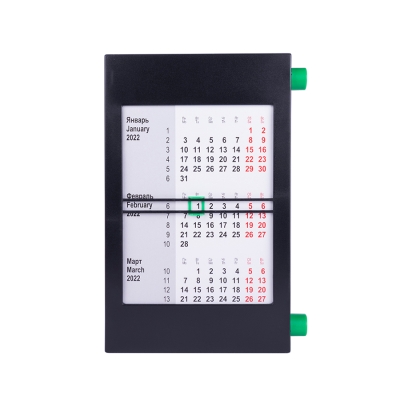 Календарь настольный на 2 года; черный с зеленым; 18х11 см; пластик; тампопечать, шелкография, зеленый, черный, пластик