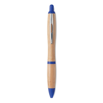 Ручка шариковая из бамбука и пл, синий, бамбук