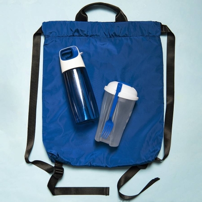 Набор подарочный FITKIT: бутылка для воды, контейнер для еды, рюкзак, синий, синий, пластик, нейлон