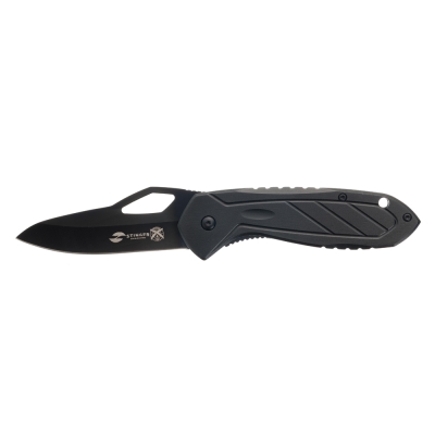 Нож складной Stinger, 80 мм, (чёрный), материал рукояти: алюминий (чёрный), черный
