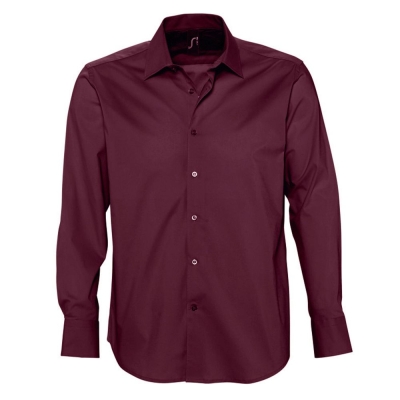 Рубашка мужская с длинным рукавом Brighton, бордовая, бордовый, хлопок 97%; эластан 3%, плотность 140 г/м²; поплин стрейч