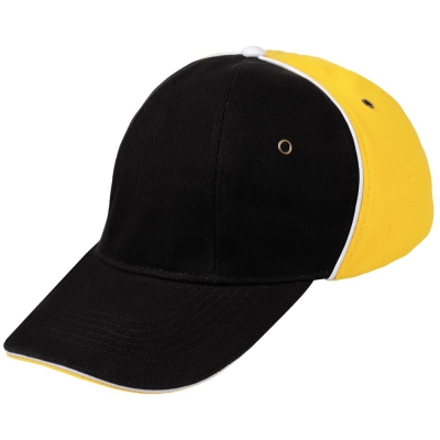 Бейсболка Unit Smart, черная со светло-желтым, черный, желтый, хлопок