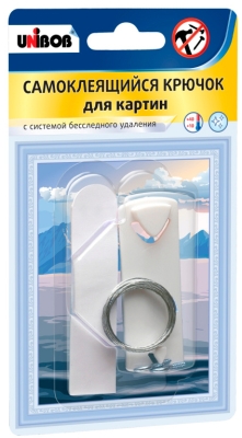 Крючок для картин Unibob самоклеящийся белый пластик (упак: 1шт) (49000), пластик Крючок для картин Unibob самоклеящийся белый пластик (упак: 1шт) (49000), пластик