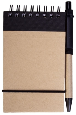 Блокнот на кольцах Eco Note с ручкой, черный, черный, пластик, картон