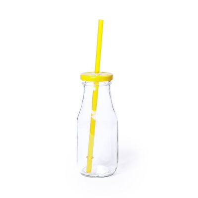 Бутылка ABALON с трубочкой, 320 мл, стекло, прозрачный, желтый, прозрачный, желтый, стекло, металл