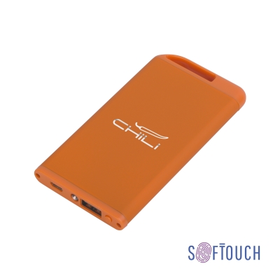 Зарядное устройство "Theta" с фонариком, 4000 mAh, покрытие soft touch, оранжевый, металл/soft touch