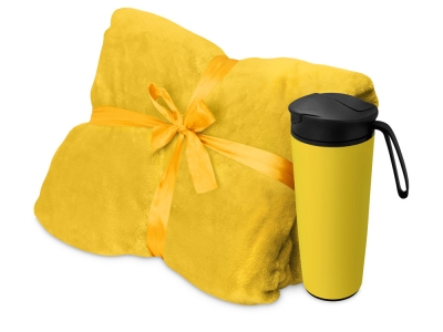 Подарочный набор «Dreamy hygge» с пледом и термокружкой, желтый, полиэстер, флис