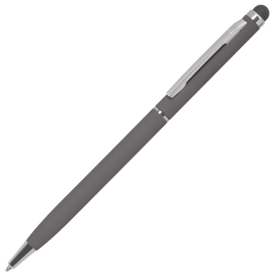 TOUCHWRITER SOFT, ручка шариковая со стилусом для сенсорных экранов, серый/хром, металл/soft-touch, серый, серебристый, хромированная латунь, софт-покрытие