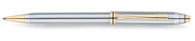 Шариковая ручка Cross Townsend, тонкий корпус. Цвет - серебристый с золотистой отделкой., серебристый, латунь