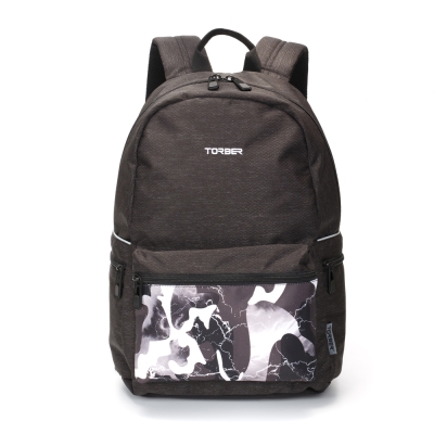 Рюкзак TORBER GRAFFI, серый с карманом черно-белого цвета, полиэстер, 44 х 31 х 18 см, черный