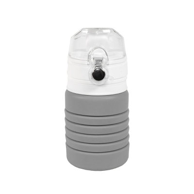 Бутылка для воды складная с карабином SPRING; серая, 550/250 мл, силикон, серый, силикон