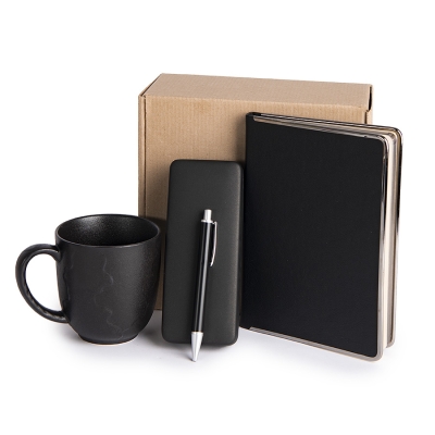 Набор подарочный AUTOGRAPH: кружка, ежедневник, ручка, футляр для ручки, стружка, коробка, черный, черный, несколько материалов