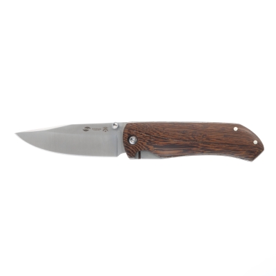 Нож складной Stinger, 77 мм (серебристый), материал рукояти: древесина венге (коричневый), коричневый, нержавеющая сталь, нержавеющая сталь, дерево