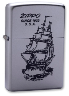 Зажигалка ZIPPO Boat-Zippo, с покрытием Satin Chrome™, латунь/сталь, серебристая, 38x13x57 мм, серебристый