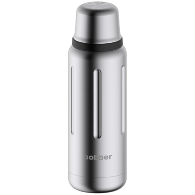 Термос Flask 470, вакуумный, стальной матовый, серый, силикон, корпус - нержавеющая сталь, 18/8; пробка - пластик