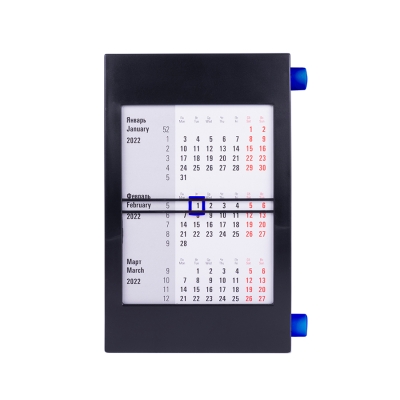 Календарь настольный на 2 года; черный с синим; 18х11 см; пластик; тампопечать, шелкография, синий, черный, пластик
