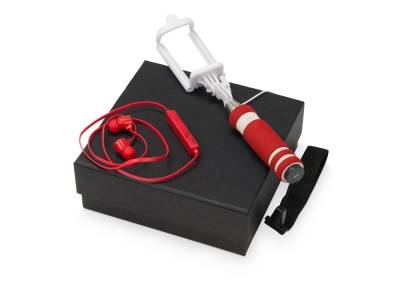 Подарочный набор «Selfie» с Bluetooth наушниками и моноподом, красный, пластик