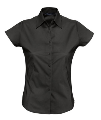 Рубашка женская с коротким рукавом Excess, черная, черный, хлопок 97%; эластан 3%, плотность 140 г/м²; поплин стрейч