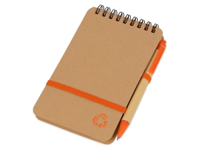 Блокнот «Masai» с шариковой ручкой, оранжевый, бежевый, пластик, картон, бумага