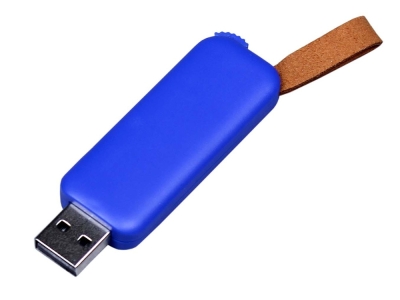 USB 3.0- флешка промо на 64 Гб прямоугольной формы, выдвижной механизм, синий, пластик