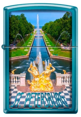 Зажигалка ZIPPO Петергофский фонтан, с покрытием Sapphire™, латунь/сталь, синяя, 38x13x57 мм, синий
