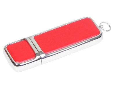 USB 2.0- флешка на 32 Гб компактной формы, красный, серебристый, кожзам