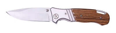 Нож складной Stinger, 90 мм (серебр.), рукоять: сталь/дерево (серебр.-корич.), с клипом,короб.картон, коричневый