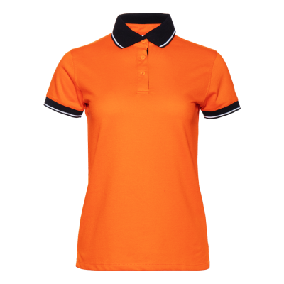 Рубашка поло  женская STAN с контрастными деталями хлопок/полиэстер 185, 04CW, Оранжевый/Чёрный, оранжевый, 185 гр/м2, хлопок