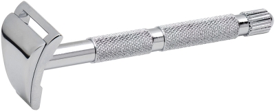 Станок контурный для бритья MERKUR хромированный, короткая ручка, лезвие в комплекте (1 шт), серебристый, металл