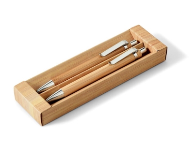Набор из бамбука «GREENY»: ручка шариковая, механический карандаш, натуральный, бамбук